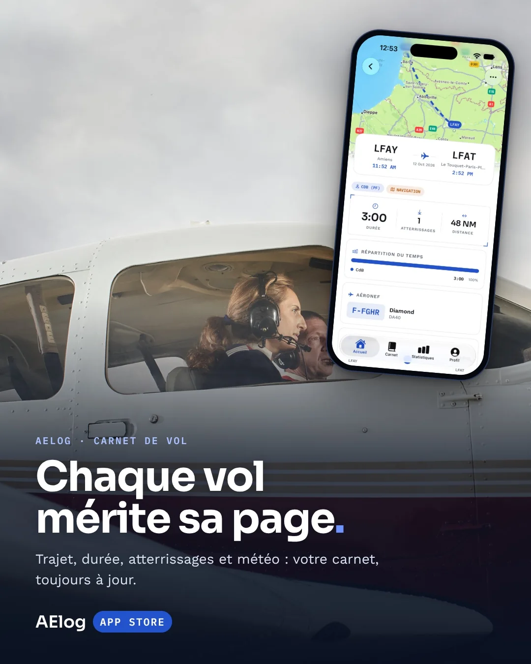 Visuel AElog : Chaque vol mérite sa page, dans un cockpit