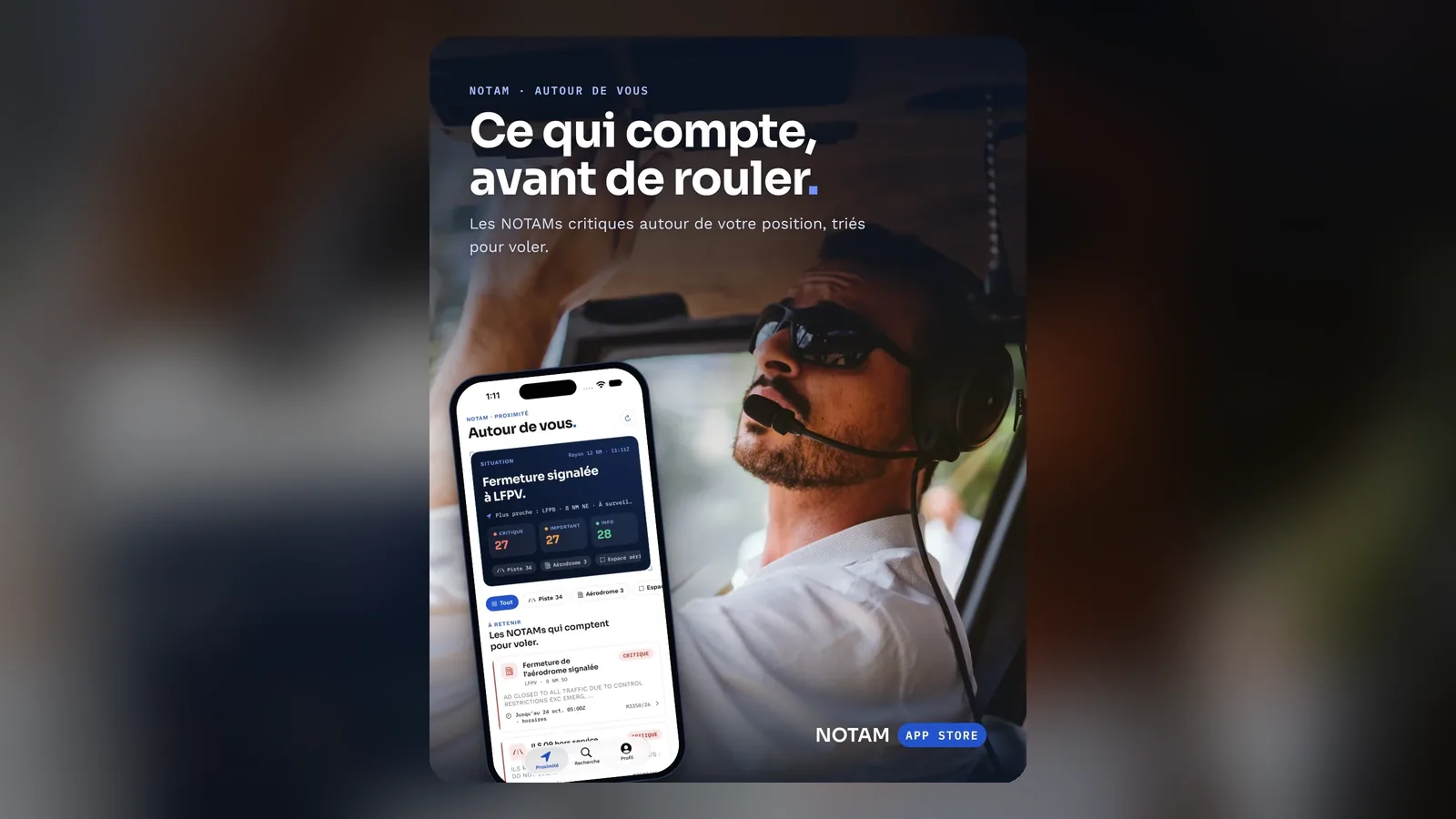 Visuel NOTAM : Ce qui compte, avant de rouler, avec un pilote casqué