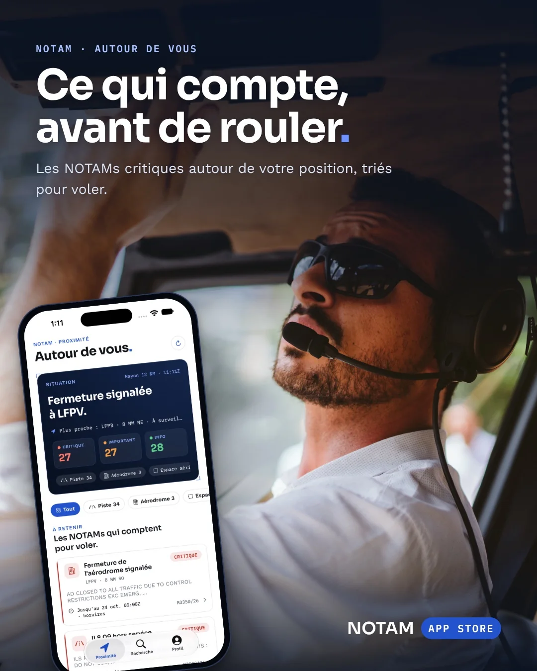 Visuel NOTAM : Ce qui compte, avant de rouler, avec un pilote casqué