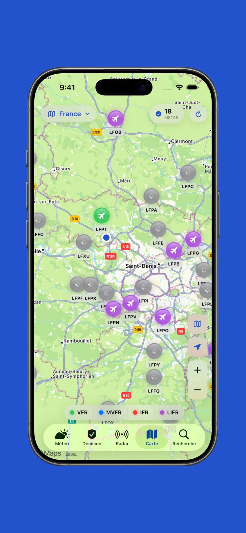 Capture d'écran Cirrus — Carte