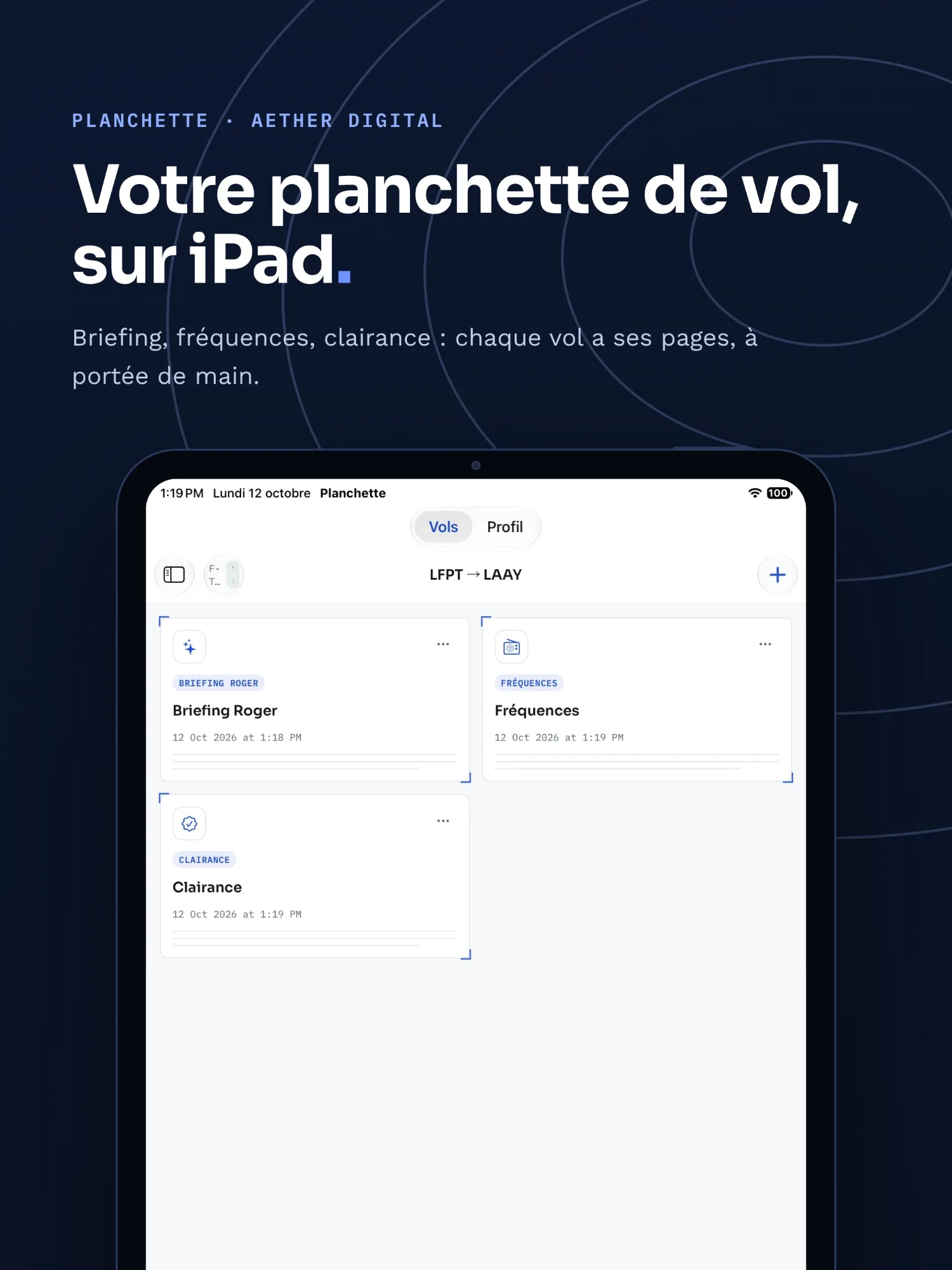 Capture de Planchette sur iPad : les notes d’un vol