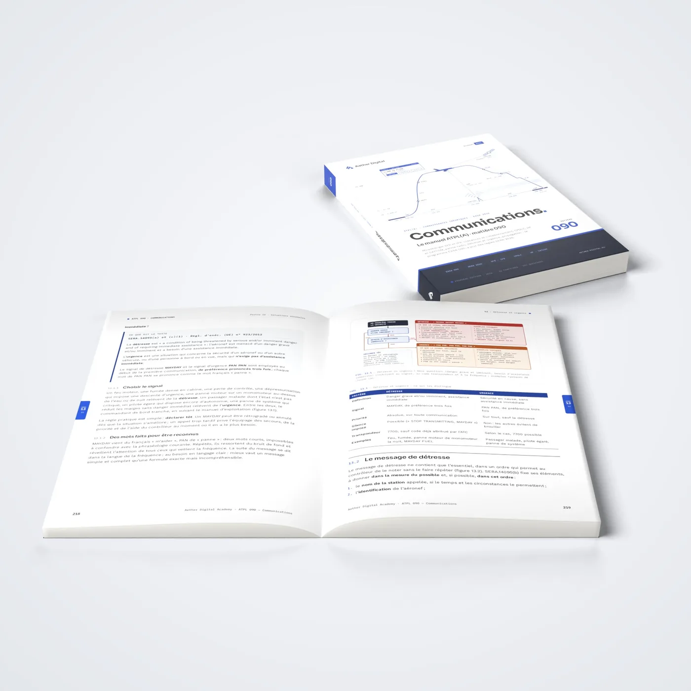 Le livre ouvert sur le chapitre 13, Détresse et urgence, avec un second exemplaire posé à côté
