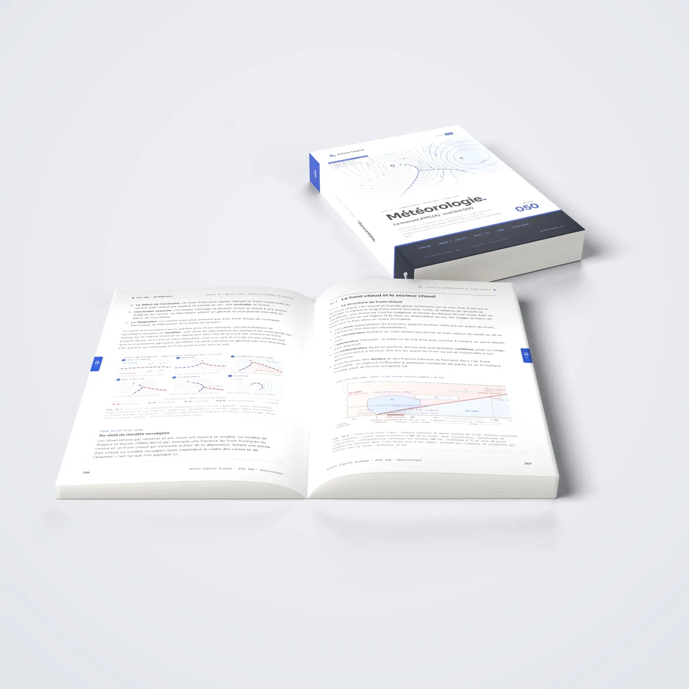 Le livre ouvert sur le chapitre 15, Fronts et perturbations du front polaire, avec un second exemplaire posé au fond